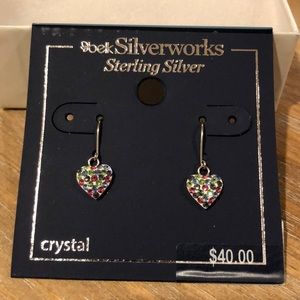 SilverWorks Crystal Heart Earrings.  Sterling Silver  NEW with tags.